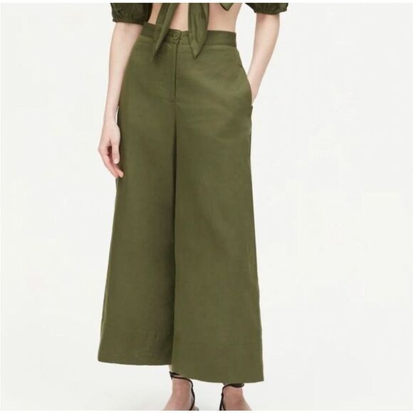 RHODE Penelope Pant Chive Womens Size 4 Green Wide Leg Culotte Linen Lagenlook - Picture 2 of 13